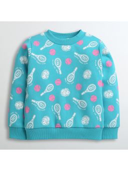 TINY GIRL - Barbie by Cotton Full Sleeves Badminton Printed Sweatshirt - Turquoise Green