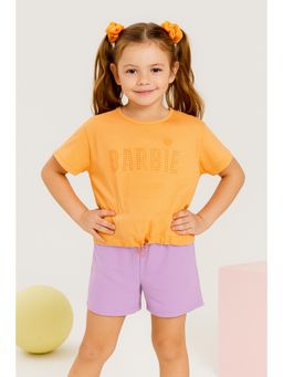 TINY GIRL - Barbie Orange Brand Logo Printed T-shirt