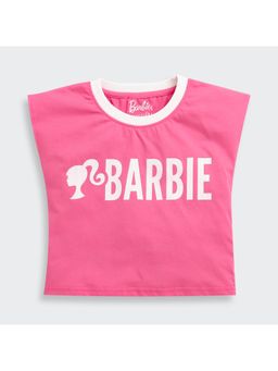 TINY GIRL - Barbie Character Print with Bold Logo T-Shirt