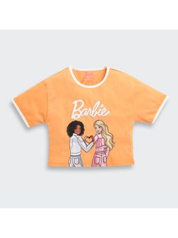 TINY GIRL - Barbie Orange Brand Logo Printed T-shirt