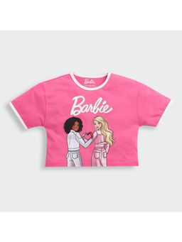 TINY GIRL - Barbie Pink Brand Logo Printed T-shirt