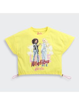 TINY GIRL - Barbie Yellow Cotton Brand Logo Printed T-shirt