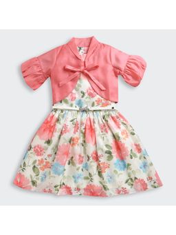 TINY GIRL - Tomato Floral Printed Woven Polyester Flared Dress With Jacket