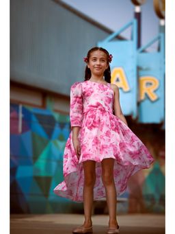 TINY GIRL - Three Fourth Floral Printed High Low Dress - Hot Pink