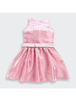 TINY GIRL - Woven Sleeveless Sequins Embellished Dress with Belt - Onion Pink