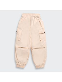TINY GIRL - 100% Cotton Solid Cargo Style Joggers - Peach