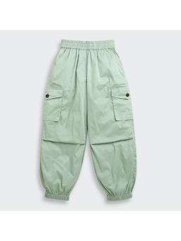 TINY GIRL - 100% Cotton Solid Cargo Style Joggers - Pista Green