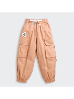 TINY GIRL - Peach Solid Cargo Style Joggers