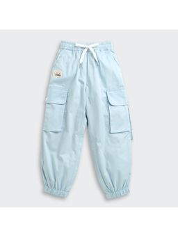 TINY GIRL - Powder Blue Solid Cargo Style Joggers