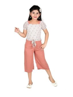 TINY GIRL - Puffed Seamless Floral Printed Front Tie Up Jumpsuit - Dark Peach