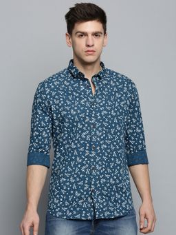 SHOWOFFFF - Mens Spread Collar Teal Printed Shirt