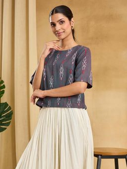 Fabindia - Grey Cotton Printed Short Top