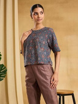 Fabindia - Navy Blue Cotton Ajrakh Printed Short Top