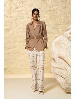 Sheczzar - Brown And Cream Cotton Silk Co-Ord Set
