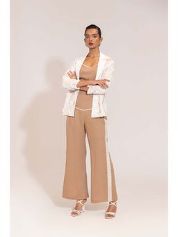 Sheczzar - White Textured Floral Linen Blend Three-Piece Co-Ord Set