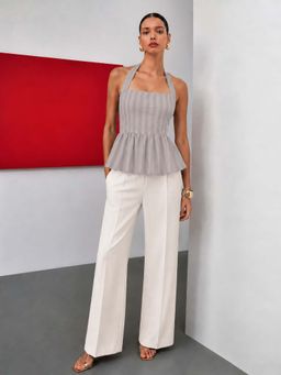 AAREIN - Grey Striped Peplum Top