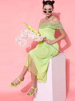 STREET 9 - Embellished Green Midi Dress