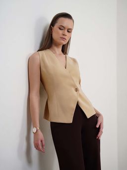 FABLE STREET - V-Neck Waist Top - Beige