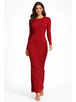 NOBARR - Maroon Ribbed Bodycon Maxi Dress