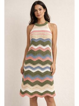 NOBARR - Multi Colour Chevron Knit Knee Length Dress