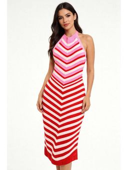 NOBARR - Multi Colour Backless Acrylic Bodycon Knee Length Dress