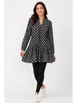 NOBARR - Womens Black Printed Cotton A-Line Tunic