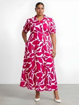 Indietoga Plus Size - Womens Plus Size Pink Floral Printed Flare Maxi Dress