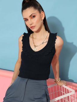 STREET 9 - Navy Blue Frill Top