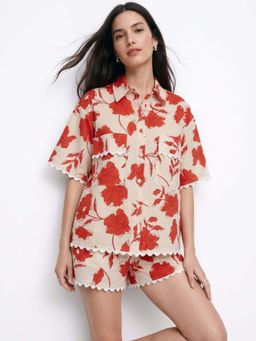 Outzidr - Off White Printed Scallop Edge Co-Ord Set