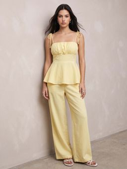 Outzidr - Yellow Strappy Peplum Co-Ord Set