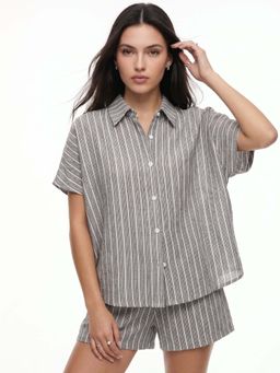 Outzidr - Grey Button Down Striped Co-Ord Set