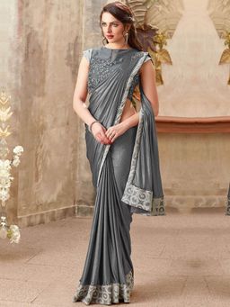 Odette - Grey Lycra Designer Saree with Unstitched Blouse