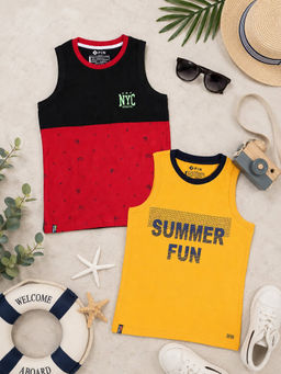 3PIN - Boys Multi-Color Soft Cotton Sleeveless T-shirts (Pack of 2)