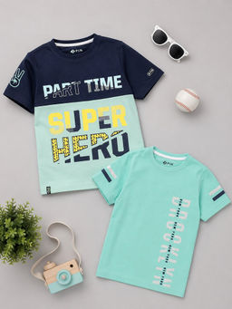 3PIN - Boys Multi-Color Cotton Typography Printed T-shirts (Pack of 2)
