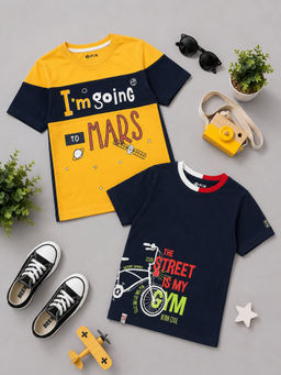 3PIN - Boys Multi-Color Cotton Typography Printed T-shirts (Pack of 2)