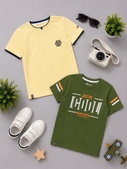 3PIN - Boys Multi-Color Cotton Typography Printed T-shirts (Pack of 2)