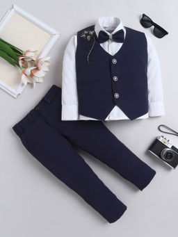 FOURFOLDS - Boys Navy Blue Shirt-Waistcoat with Trouser and Bowtie