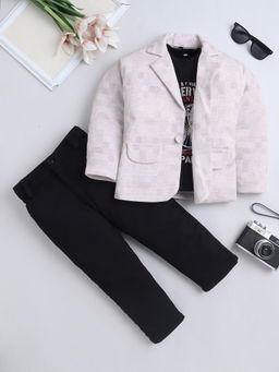FOURFOLDS - Boys Beige Blazer with T-shirt and Trouser