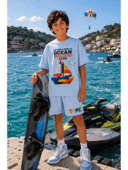 THE PONY AND PEONY CO. - Boys Light Blue Graphic Printed T-shirt with Shorts