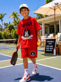 THE PONY AND PEONY CO. - Boys Red Graphic Printed Nasa T-shirt with Shorts