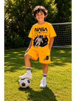 THE PONY AND PEONY CO. - Boys Yellow Graphic Printed Nasa T-shirt with Shorts