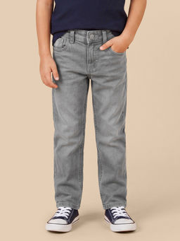 U.S. POLO ASSN. - Boys Grey Solid Slim Fit Whiskered Jeans