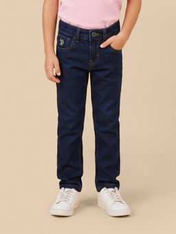 U.S. POLO ASSN. - Boys Navy Blue Solid Slim Fit Whiskered Jeans