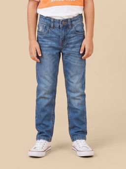 U.S. POLO ASSN. - Boys Blue Solid Slim Fit Whiskered Jeans