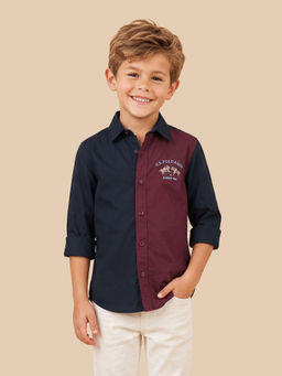 U.S. POLO ASSN. - Boys Navy Blue-Maroon Colorblock Regular Fit Shirt