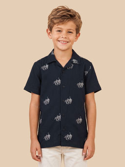 U.S. POLO ASSN. - Boys Navy Blue Embroidered Regular Fit Shirt