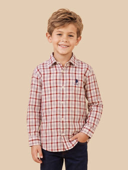 U.S. POLO ASSN. - Boys Red Tartan Checked Twill Shirt