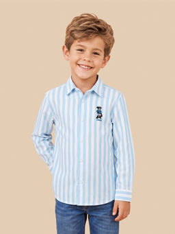 U.S. POLO ASSN. - Boys Blue Vertical Striped Oxford Shirt