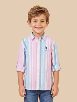 U.S. POLO ASSN. - Boys Multi-Color Vertical Striped Regular Fit Shirt