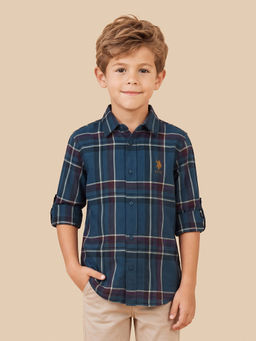 U.S. POLO ASSN. - Boys Navy Blue Checked Oxford Shirt
